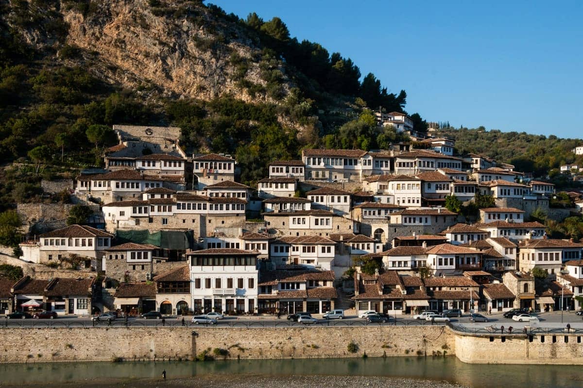 The tiered Ottoman-era houses of Berat rising up the hillside