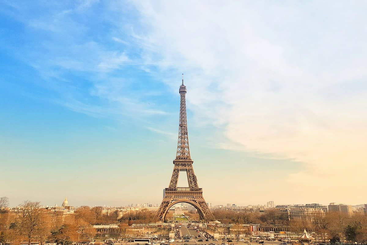 The Eiffel Tower above the Champ de Mars in Paris